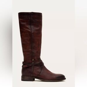 Frye Melissa Belted Tall Boots with Box size 9.5 Redwood Distressed Burgundy